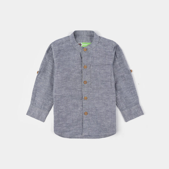 Infant Boys Yarn Dyed Shirt F/S (Waves Line) - GREY