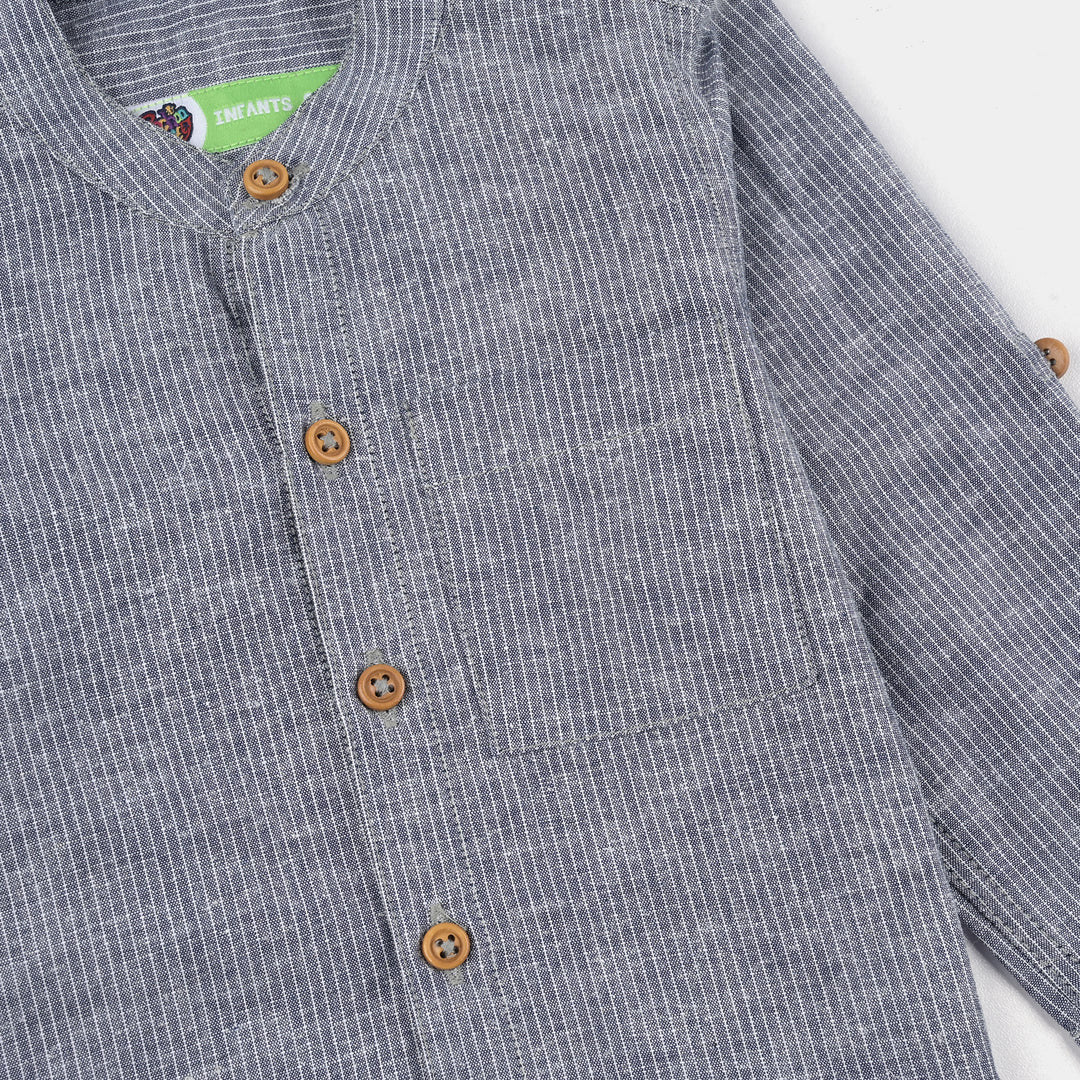 Infant Boys Yarn Dyed Shirt F/S (Waves Line) - GREY