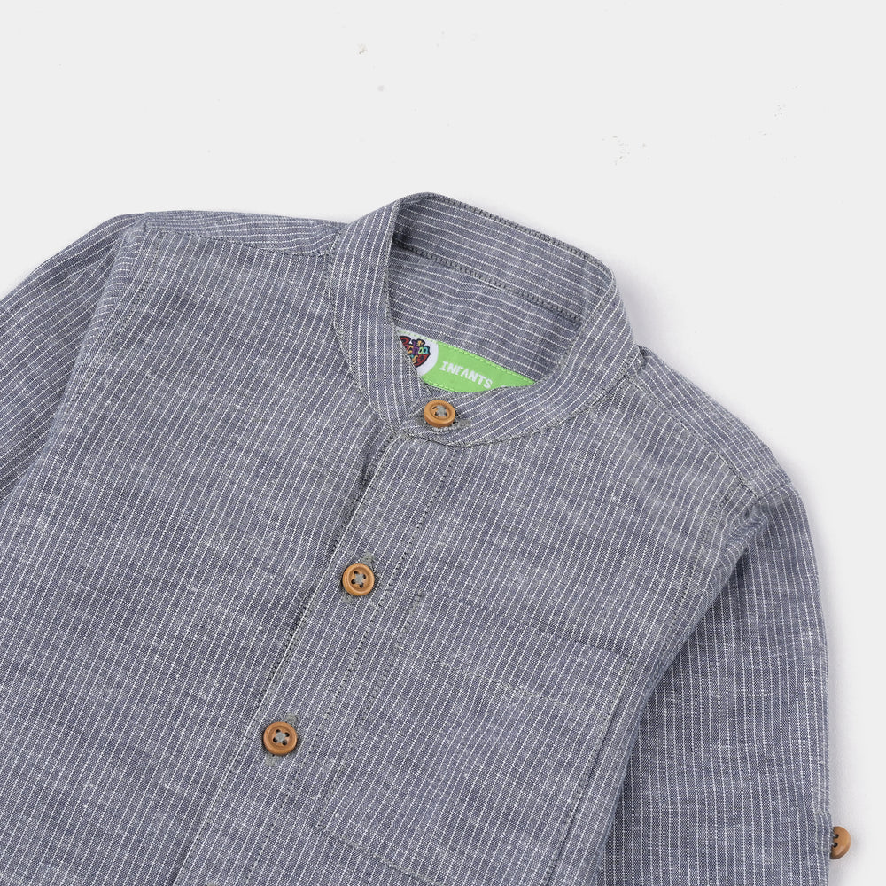Infant Boys Yarn Dyed Shirt F/S (Waves Line) - GREY