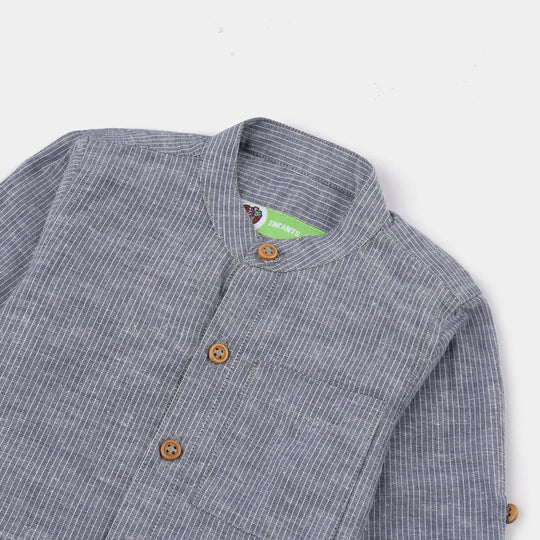 Infant Boys Yarn Dyed Shirt F/S (Waves Line) - GREY