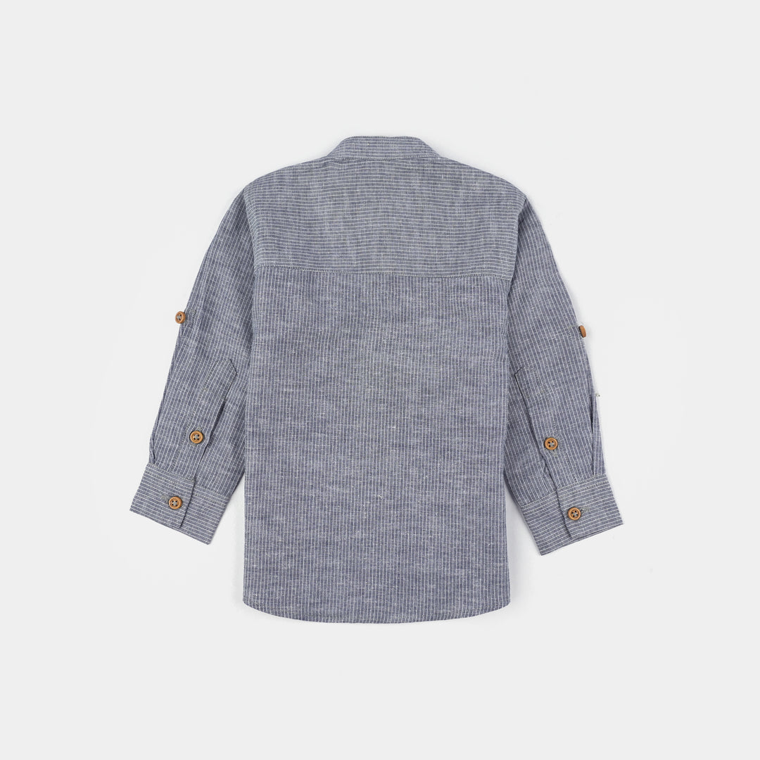 Infant Boys Yarn Dyed Shirt F/S (Waves Line) - GREY