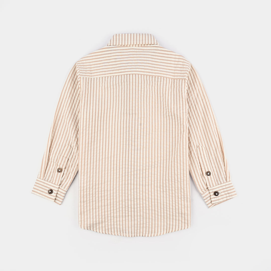 Boys Yarn Dyed Shirt F/S (Brown Drift) - Brown Stripe