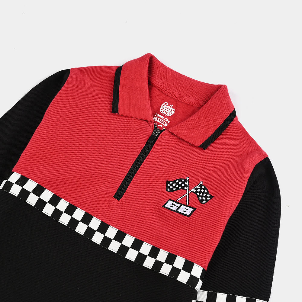 Boys Jumbo Pique Polo F/S Racing Flag-BLACK