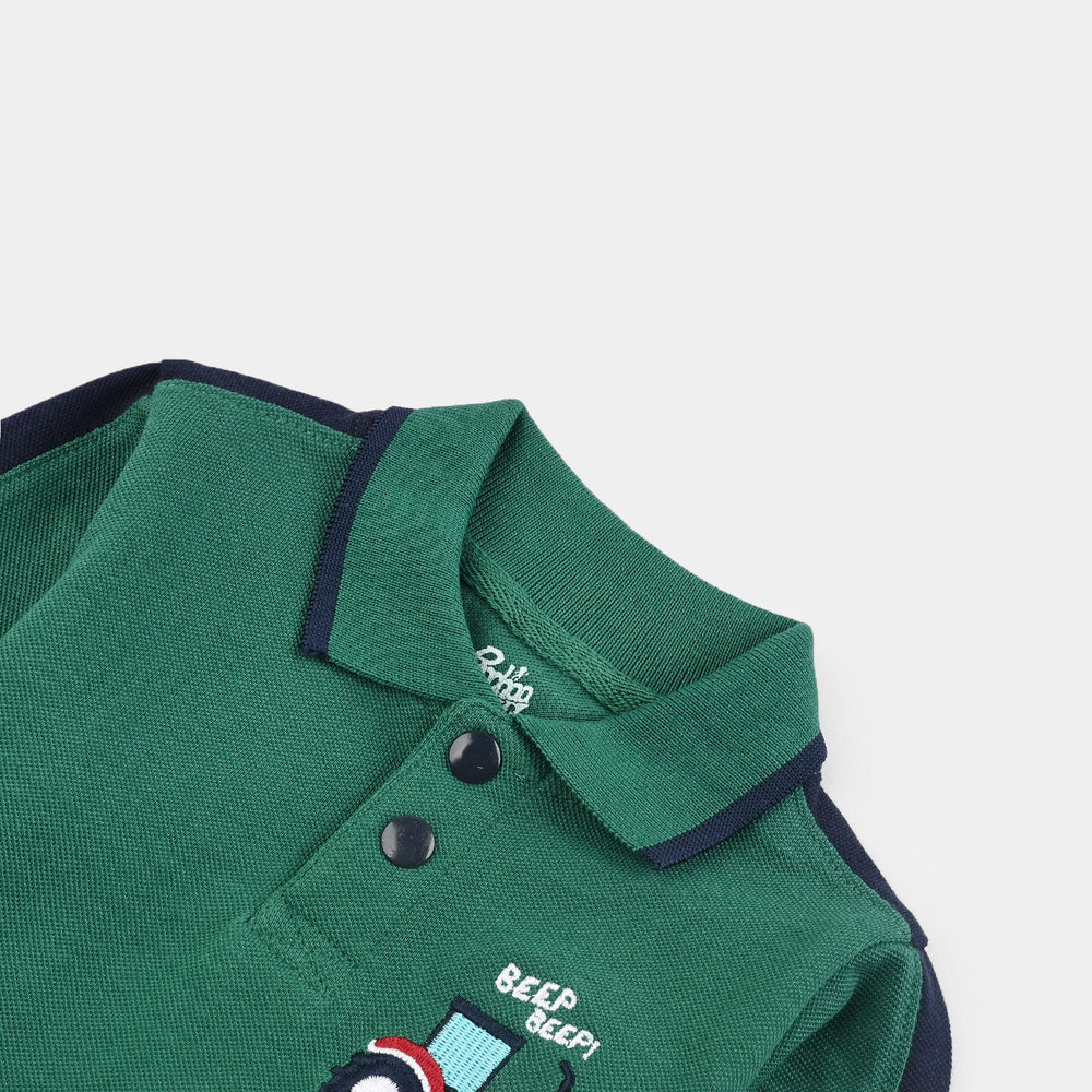 Infant Boys Jumbo Pique Polo F/S Beep Beep - Green