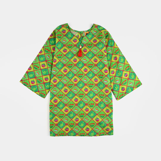 Infant Girls Cotton Printed Kurti Kettle And Flowers Ind-Multi