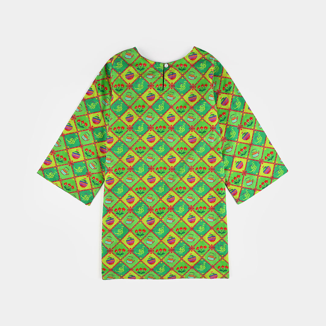 Infant Girls Cotton Printed Kurti Kettle And Flowers Ind-Multi