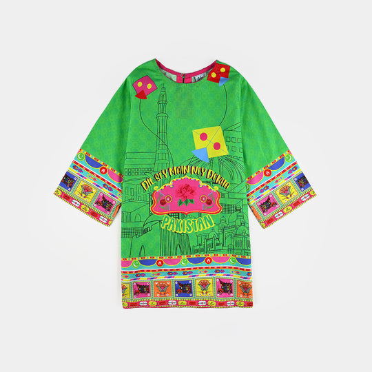 Infant Girls Cotton Printed Kurti Dill Sa Pakistan Ind-L.Green
