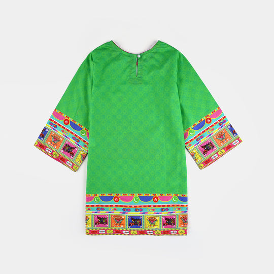 Infant Girls Cotton Printed Kurti Dill Sa Pakistan Ind-L.Green