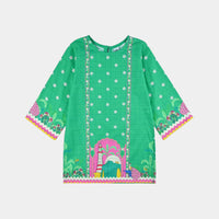 Girls Cotton Printed Kurti Peacock Ind-GREEN