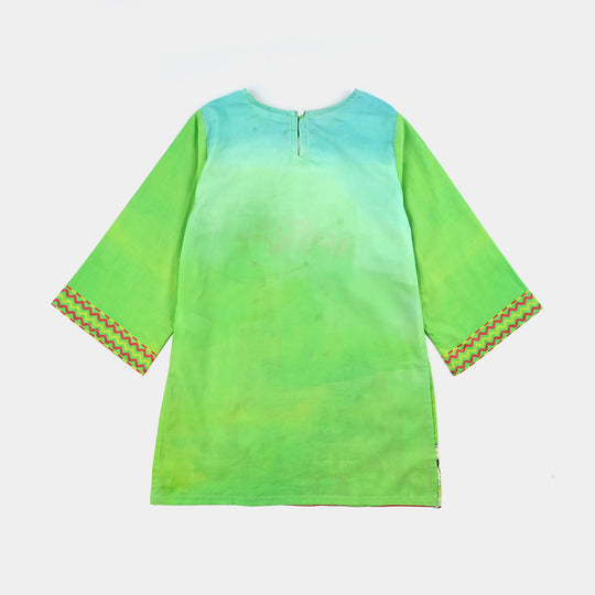 Girls Cotton Printed Kurti Rang -E-Azadi Ind-GREEN