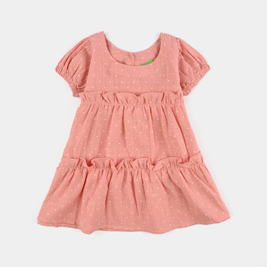 Infant Girls Cotton Casual Frock Polka Dot - Peach