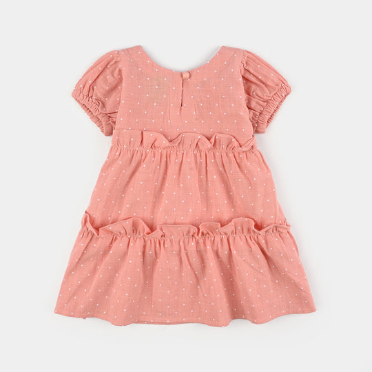 Infant Girls Cotton Casual Frock Polka Dot - Peach