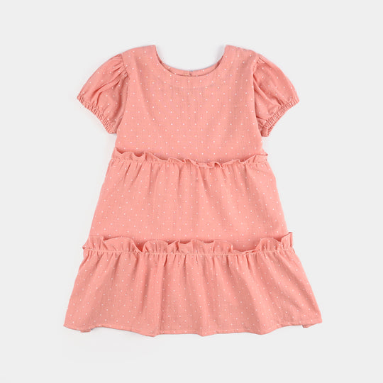Girls Cotton Casual Frock Polka Dot - Peach