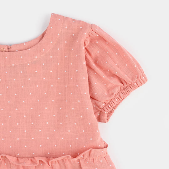 Girls Cotton Casual Frock Polka Dot - Peach