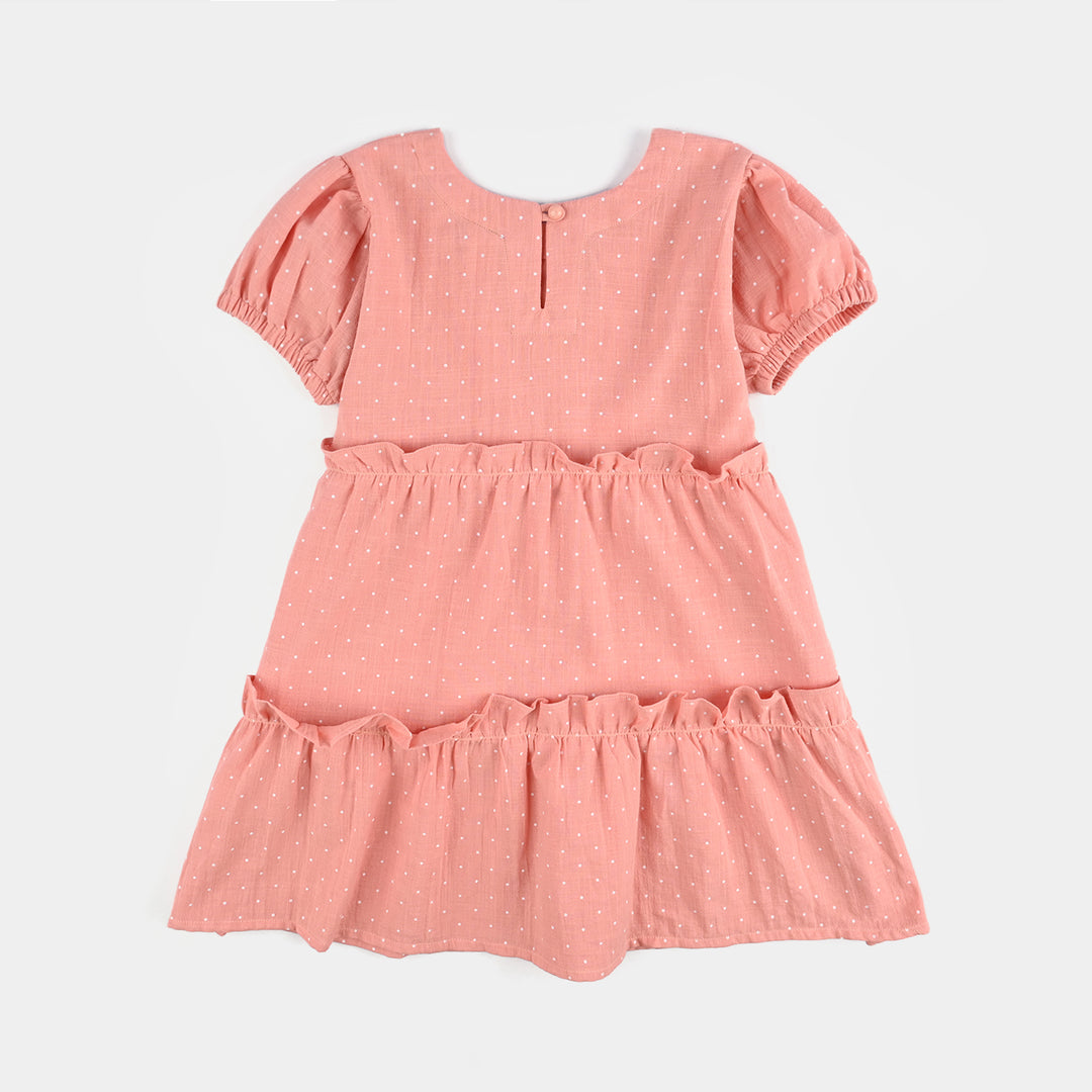 Girls Cotton Casual Frock Polka Dot - Peach