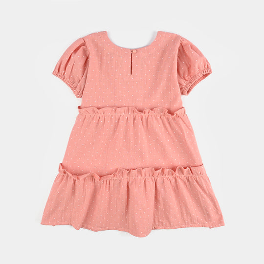 Girls Cotton Casual Frock Polka Dot - Peach