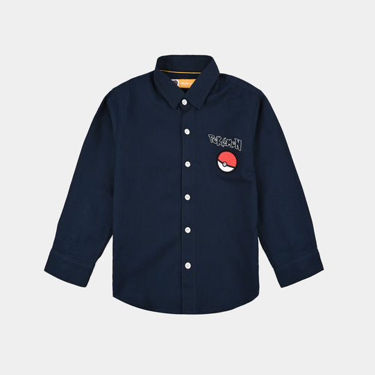 Boys Cotton Twill Shirt F/S- NAVY