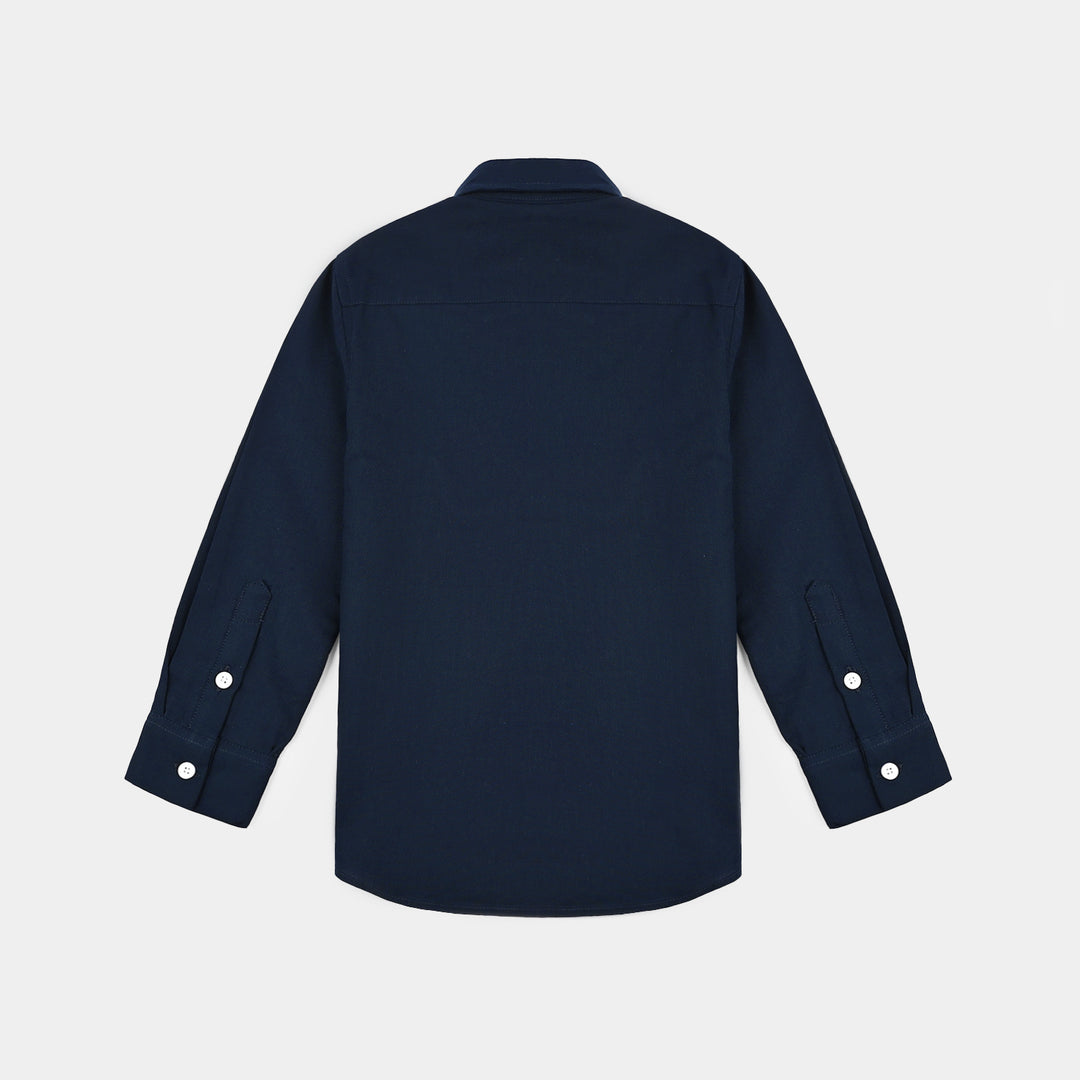 Boys Cotton Twill Shirt F/S- NAVY