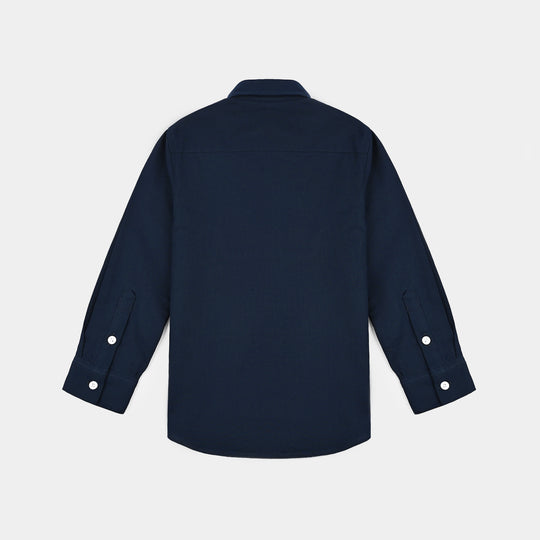 Boys Cotton Twill Shirt F/S- NAVY