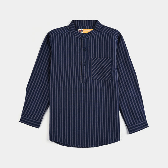 Boys Yarn Dyed Shirt F/S (Keep Moving) - NAVY
