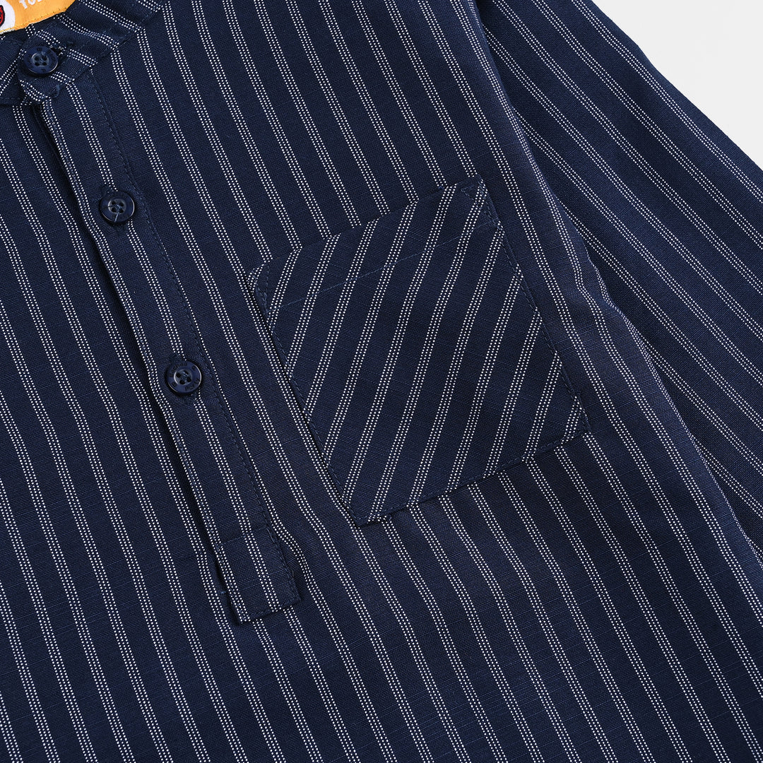 Boys Yarn Dyed Shirt F/S (Keep Moving) - NAVY
