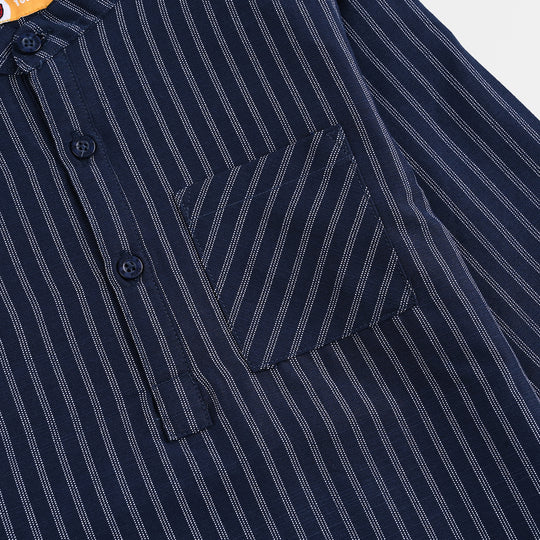 Boys Yarn Dyed Shirt F/S (Keep Moving) - NAVY