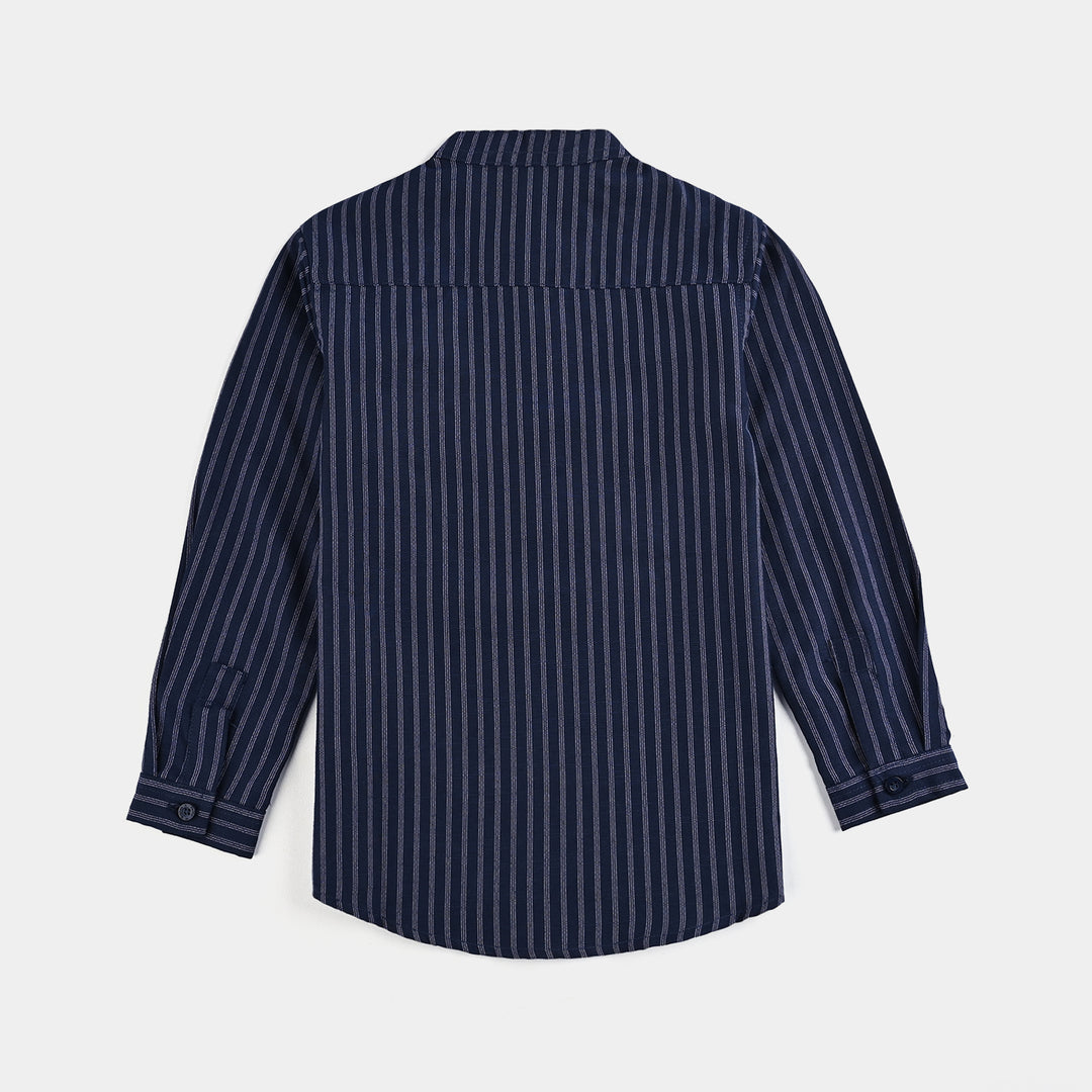 Boys Yarn Dyed Shirt F/S (Keep Moving) - NAVY