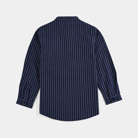 Boys Yarn Dyed Shirt F/S (Keep Moving) - NAVY