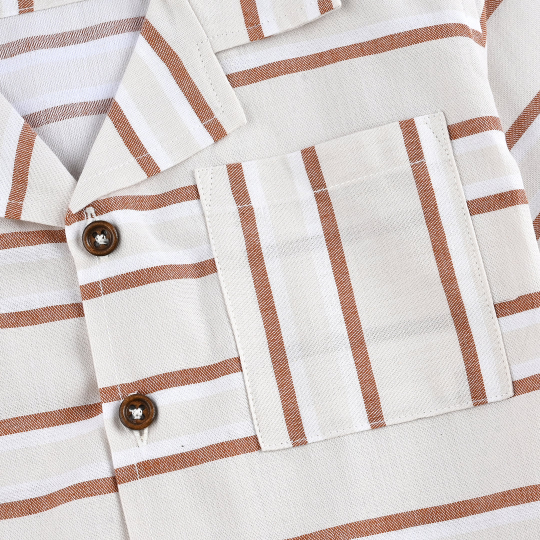 Boys Yarn Dyed Shirt H/S (Choco Lines) - Beige Stripes