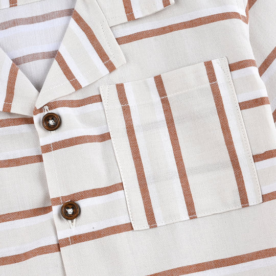 Boys Yarn Dyed Shirt H/S (Choco Lines) - Beige Stripes