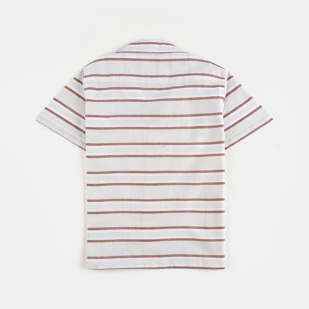 Boys Yarn Dyed Shirt H/S (Choco Lines) - Beige Stripes