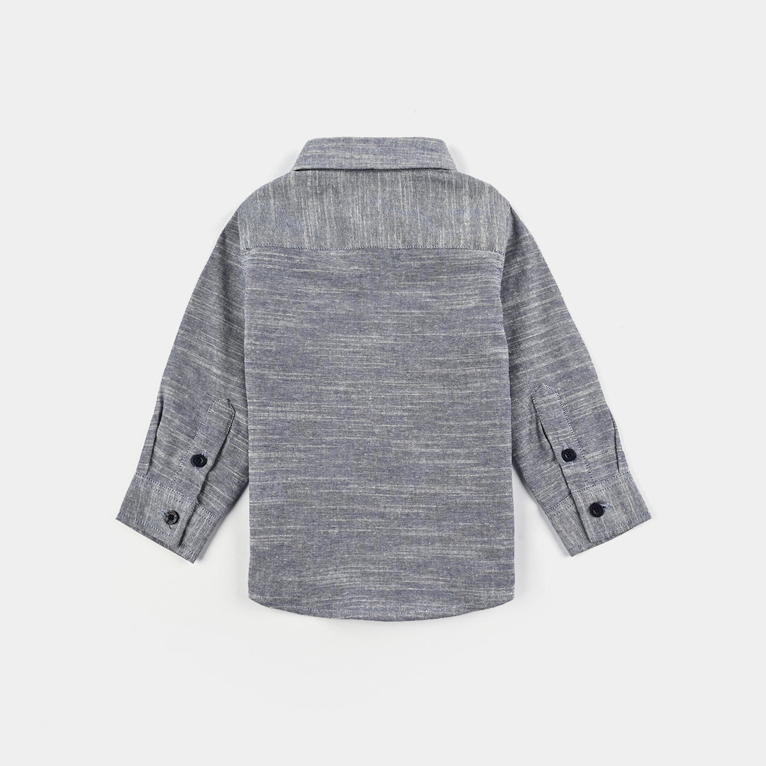 Infant Boys Yarn Dyed Shirt F/S (Bear Here) - Blue