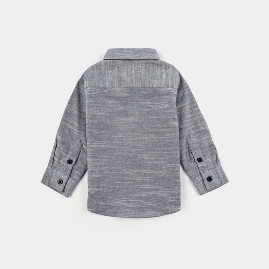 Infant Boys Yarn Dyed Shirt F/S (Bear Here) - Blue