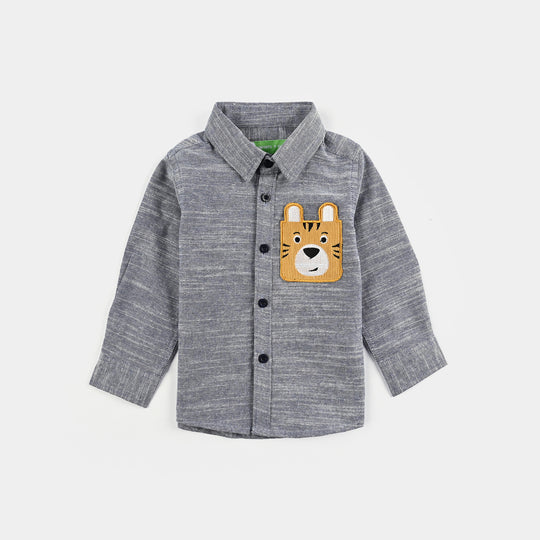 Infant Boys Yarn Dyed Shirt F/S (Bear Here) - Blue