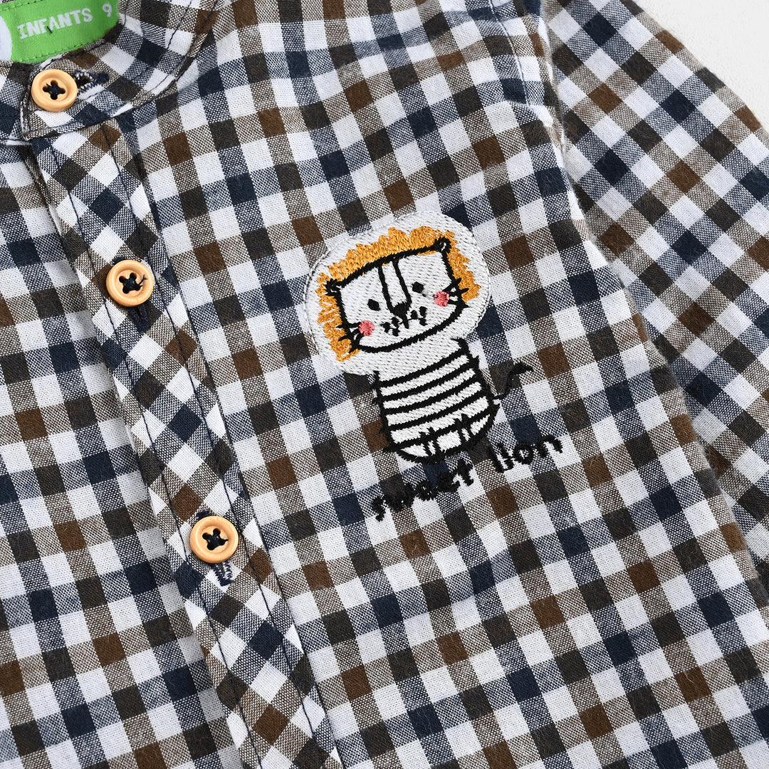 Infant Boys Yarn Dyed Shirt F/S (Rustic Navy) - Multi Check
