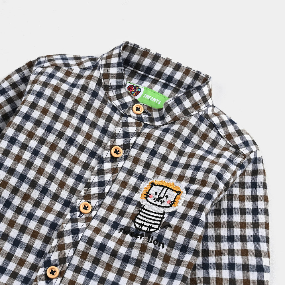 Infant Boys Yarn Dyed Shirt F/S (Rustic Navy) - Multi Check