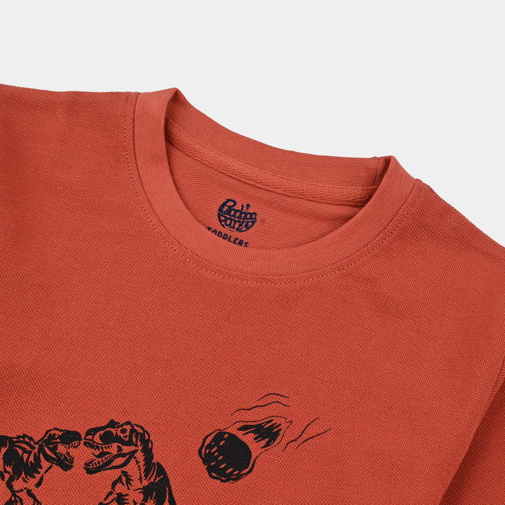 Boys Jumbo Pique T-Shirt H/S Dinosaur - Burnt Orange