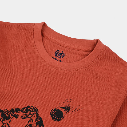 Boys Jumbo Pique T-Shirt H/S Dinosaur - Burnt Orange