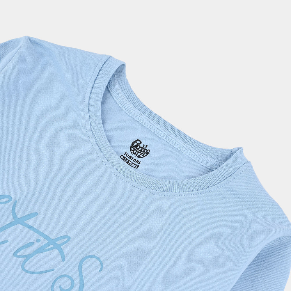 Girls Cotton Jersey T-Shirt F/S Let It Snow - Blue Bell