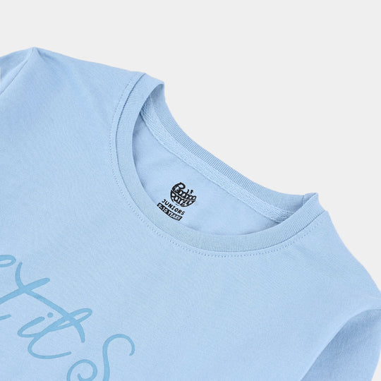 Girls Cotton Jersey T-Shirt F/S Let It Snow - Blue Bell