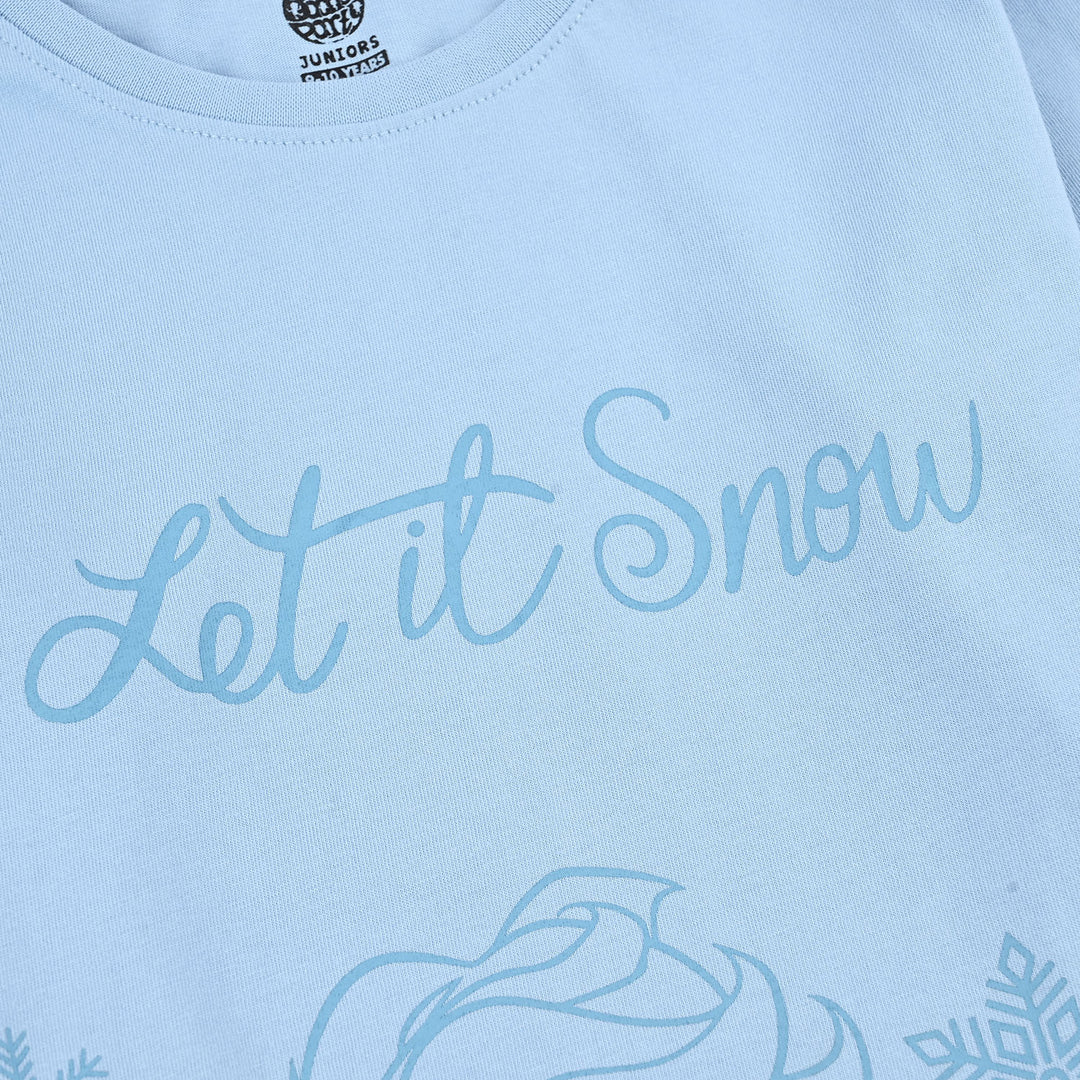 Girls Cotton Jersey T-Shirt F/S Let It Snow - Blue Bell