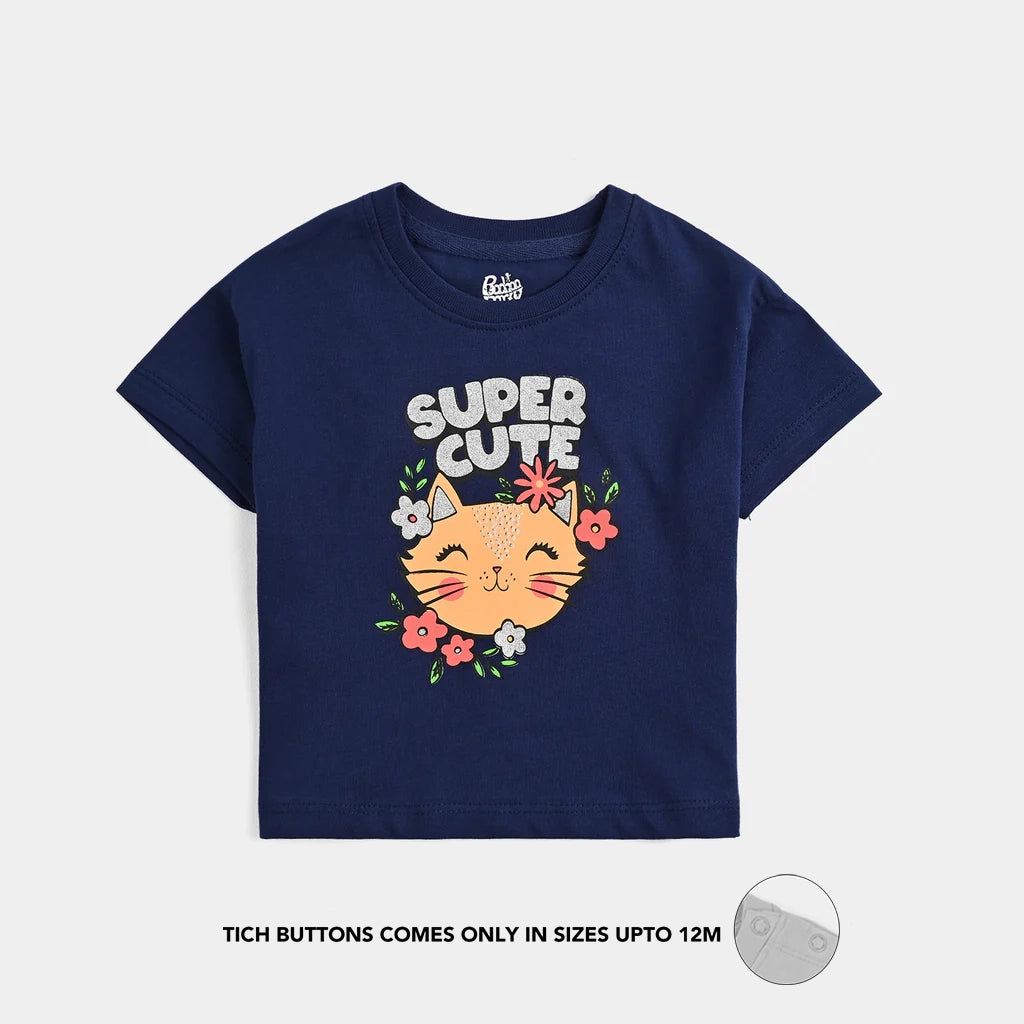 Infant Girls Cotton Jersey T-Shirt H/S Super Cute - NAVY