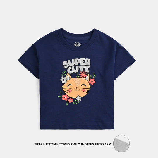 Infant Girls Cotton Jersey T-Shirt H/S Super Cute - NAVY