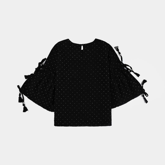 Girls Georgette Casual Top Black Star Dust