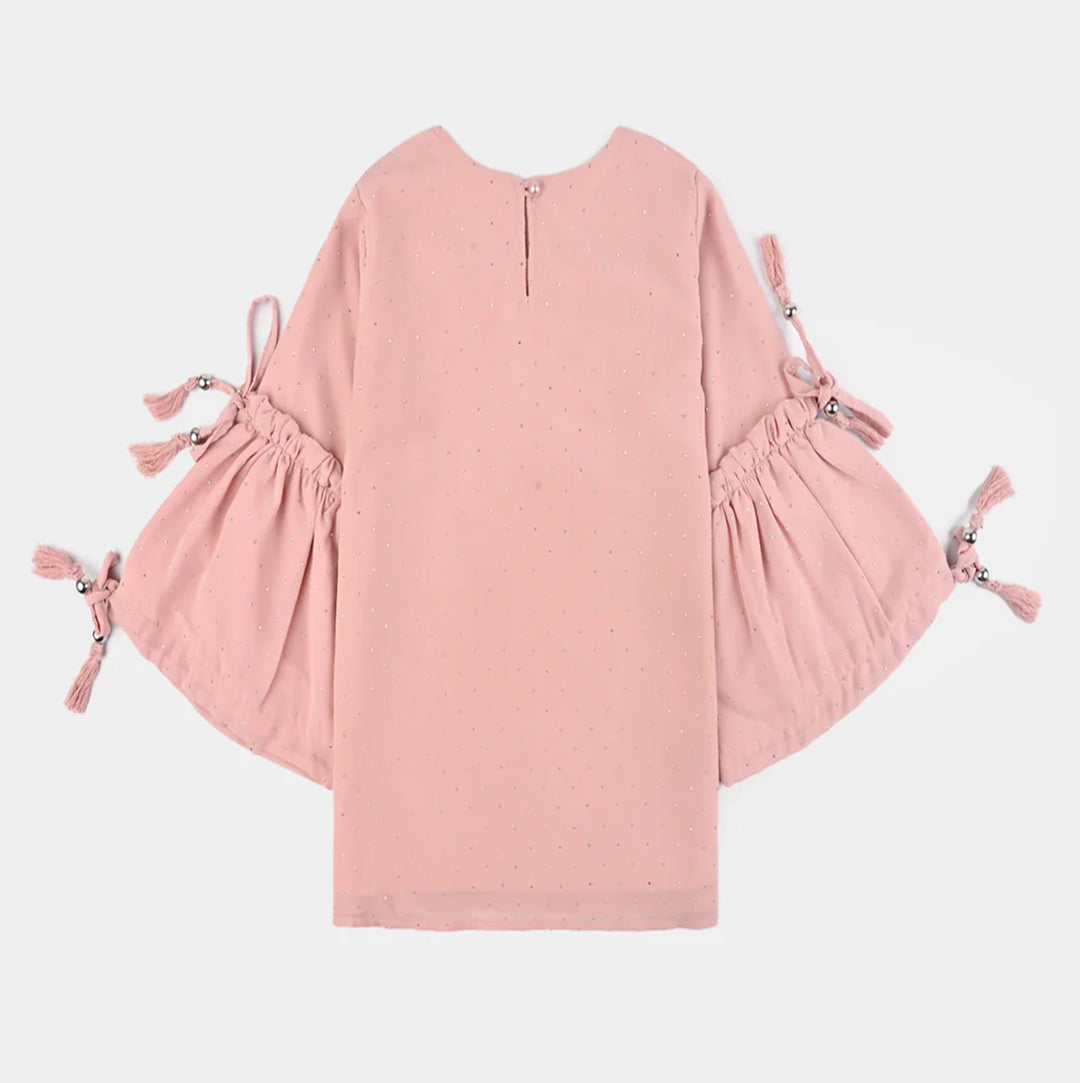 Girls Georgette Casual Top Pink Star Dust-Pink