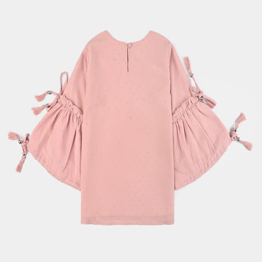 Girls Georgette Casual Top Pink Star Dust-Pink