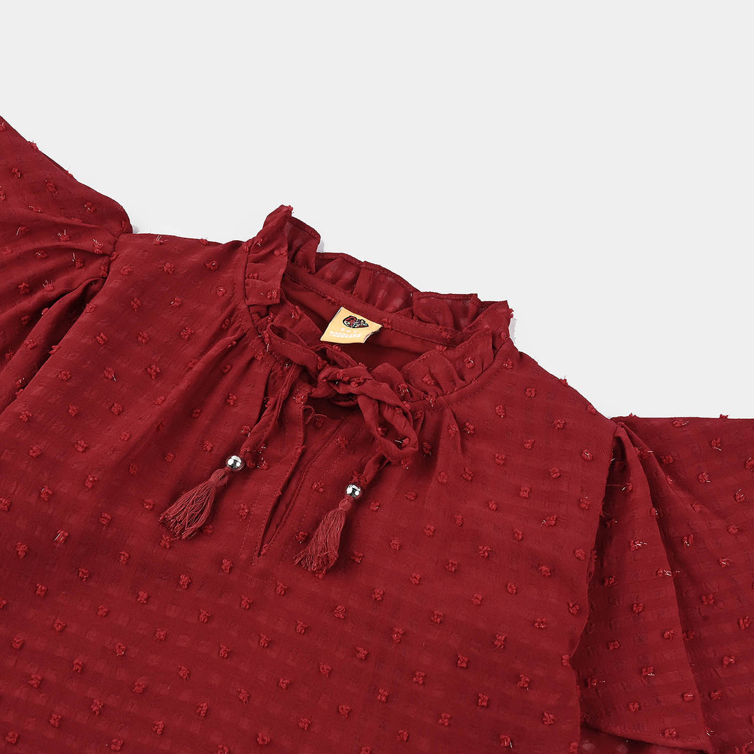 Girls Casual Top Flared Sleeves-MAROON Chiffon