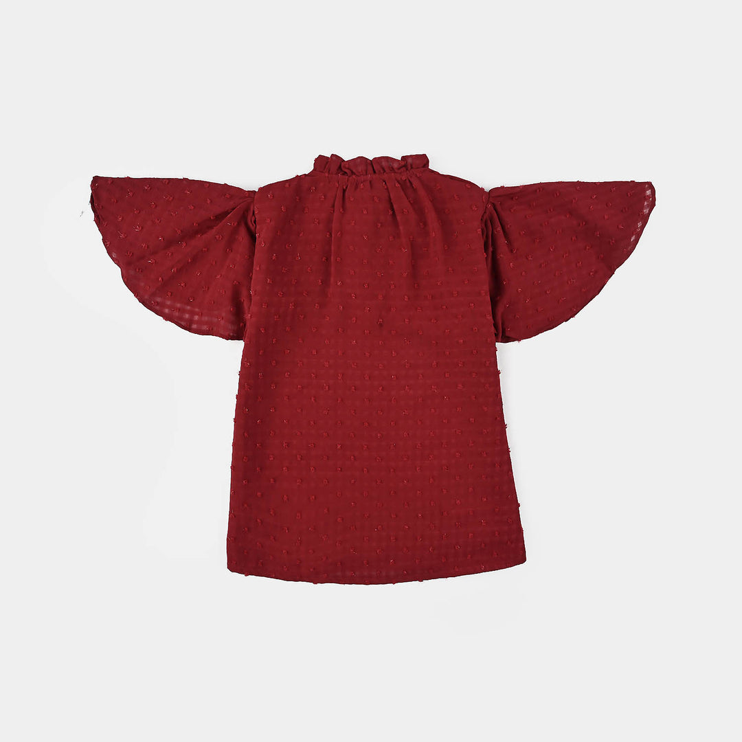 Girls Casual Top Flared Sleeves-MAROON Chiffon