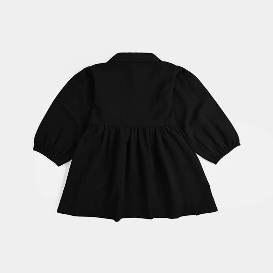Infant Girls Poly Crinkle Emb Frock-BLACK