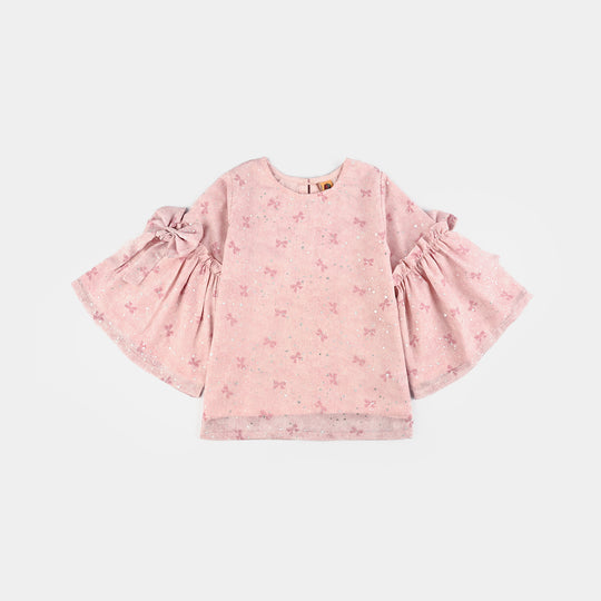 Girls Chiffon Casual Top Pink Bow